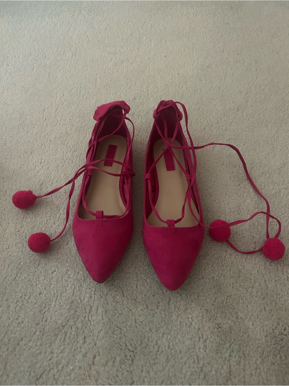 Forever 21 Fuchsia Lace-Up Pointed Ballet Flats